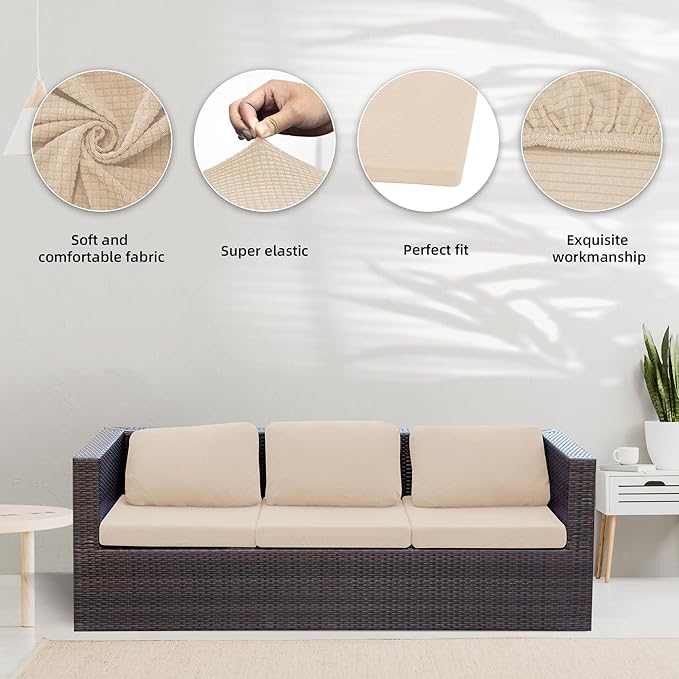 BIETYONE Patio Cushion Covers Outdoor Cushion Covers,Super Elastic Cushion Covers Replacement, Suitable for Outdoor Sofa Patio Couch Cover Replacement (8Pcs,Beige,Cover Only)