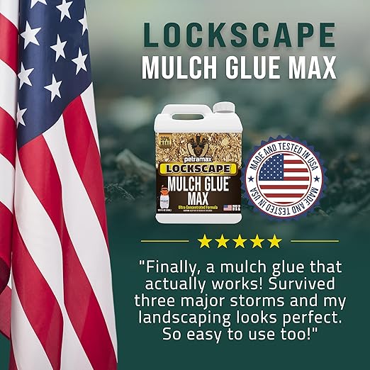 Lockscape Mulch Glue for Landscaping with Sprayer (1 Gal) – Non-Toxic Pet Safe Pine Straw, Rock & Gravel Binder - Weed Barrier, Sticky Mulch Glue Sprayer for Pea Gravel & Landscape Beds