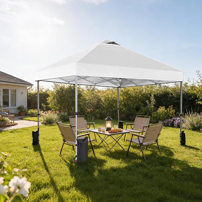 OLIXIS 10x10ft Pop Up Canopy Tent, Heavy Duty 1-Person One Push Setup, Portable Outdoor Shelter for Beach, Events, Camping Includes Rolling Carry Bag, White