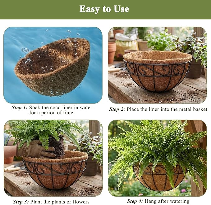 2 Pack Hanging Baskets for Plants Outdoor 10 Inch Metal Hanging Planters with Coco Coir Liner, Round Hanging Flower Pots for Home Garden Patio Balcony Porch