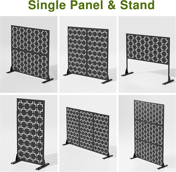 Casaphoria 72" H x 47" W Metal Outdoor Privacy Screen, Freestanding Decorative Divider for Patio, Deck, Balcony, and Garden with Stable Base, Black-Square
