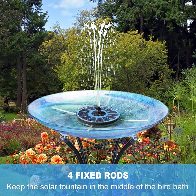 Yzert Solar Fountain with 2000 mAh Battery Backup Works in Cloudy, Glass Solar Powered Bird Bath Fountains with 7 Nozzles, 3.5 W Solar Fountain Pump for Birdbath,Garden, Outdoor, Pond