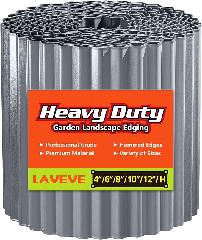 LAVEVE Corrugated Metal Garden Edging 6" x 40Ft, Landscape Edging Border for Lawn, Flower Bed, Garden Fence, Paver Edging (Light Gray)