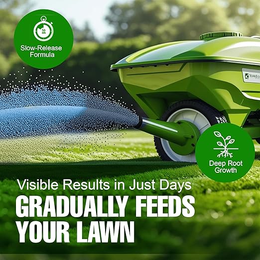 Slow Release Lawn Fertilizer 25-5-10 NPK - 65% Granular Nitrogen Formula for Deep Feeding up to 110 Days - 20kg (44lbs) Bag - Kid & Pet Safe Lawn Care for Lush Green Grass