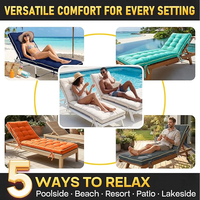 2 Pack 72x21 Inch Folding Chaise Lounge Cushion Quick Dry - Outdoor Sun Lounger Seat Pad with Shredded Foam for Patio Furniture, Deck Chairs, Poolside (SUNSET TANGERINE, 72 INCH × 21 INCH-2 PACK)