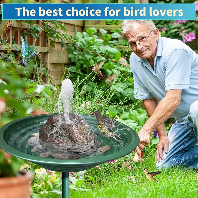 TIANCENTRAL H Electric Bird Bath Fountain Pump with Natural Rock Design, Continuous Water Bubbler (Not Solar) 7.5W Adjustable Submersible Pump with 6FT Anti-Bite Cord for Outdoor Garden & Patio Decor
