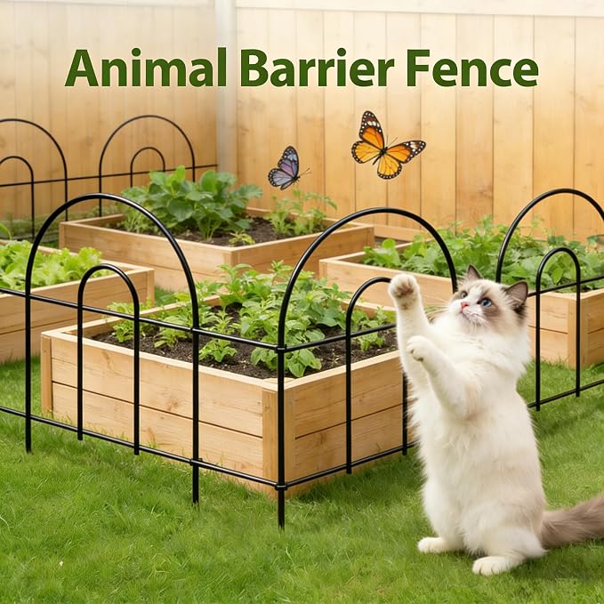16in(H)×40ft(L) Black Decorative Garden Border Fence Total 40 Panels No Dig Metal Folding Fence Panel Garden Edging Border Fence for Animal Barrier Fencing Flower Bed Yard Patio
