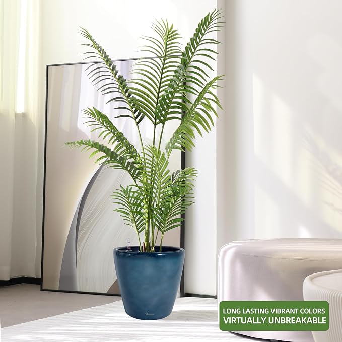 Dexceder 13x12 Self Watering Planter with Wheels (Grayish Green Gradient) | Inner Pot Design, Thickened Large Floor Standing Flower Plant Pot with Water Level Indicator Indoor Outdoor