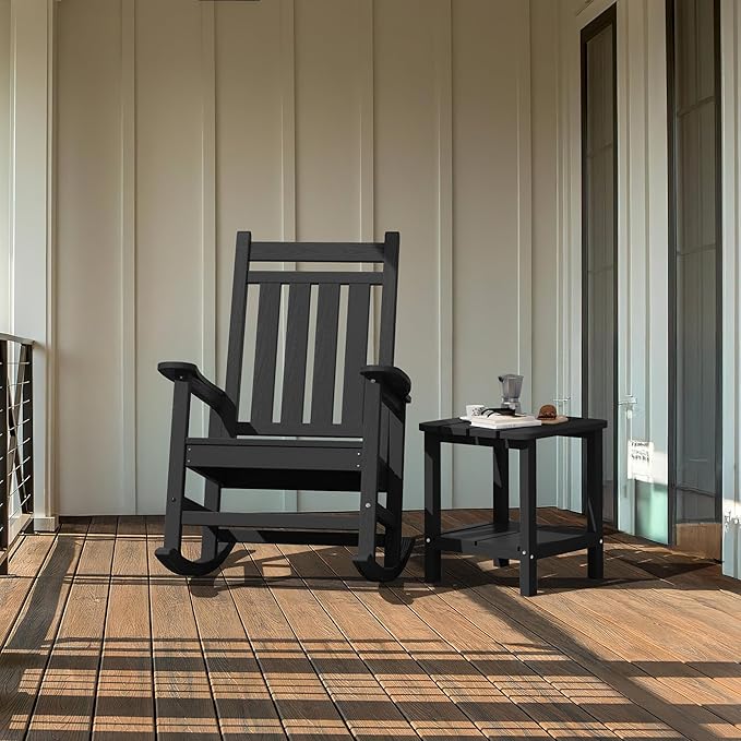 SERWALL Double Adirondack Side Set of 2, Table Rectangular End Table, Black