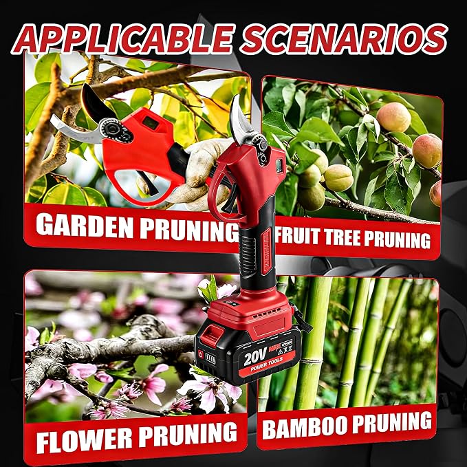 Brushless Electric Pruning Shears, Cordless Portable Pruning Shears with 2 x 20V 2.0Ah Batteries & Charger, 30 mm Cutting Capacity, SK5 Steel Blades, for Garden Fruit Tree Trimming