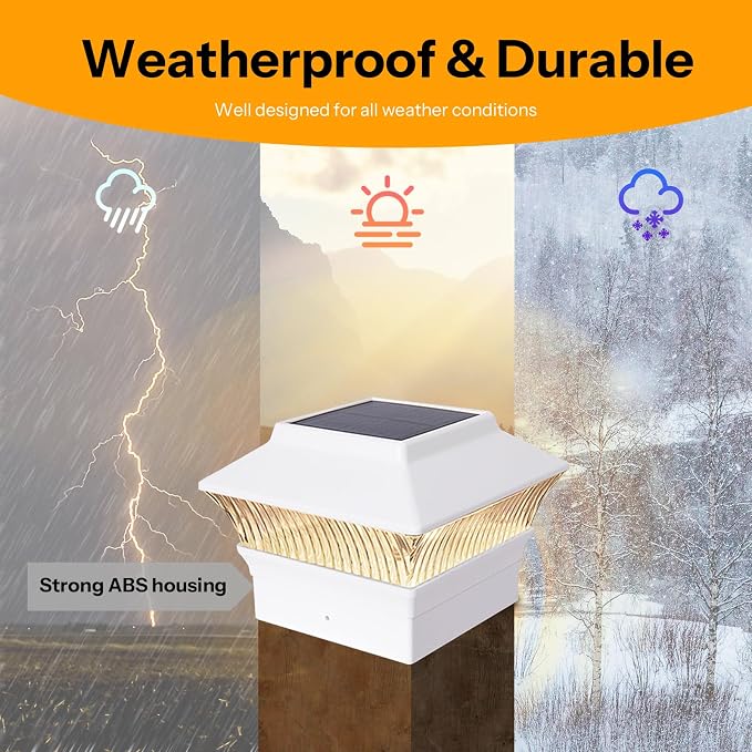 8 Pack Solar Post Cap Lights - Classic #2: Fits 4x4 Vinyl, 4x4 & 6x6 Wood Posts, 25 Lumen 3000K Warm White, Outdoor Deck Fence Light, Waterproof, Elegant White