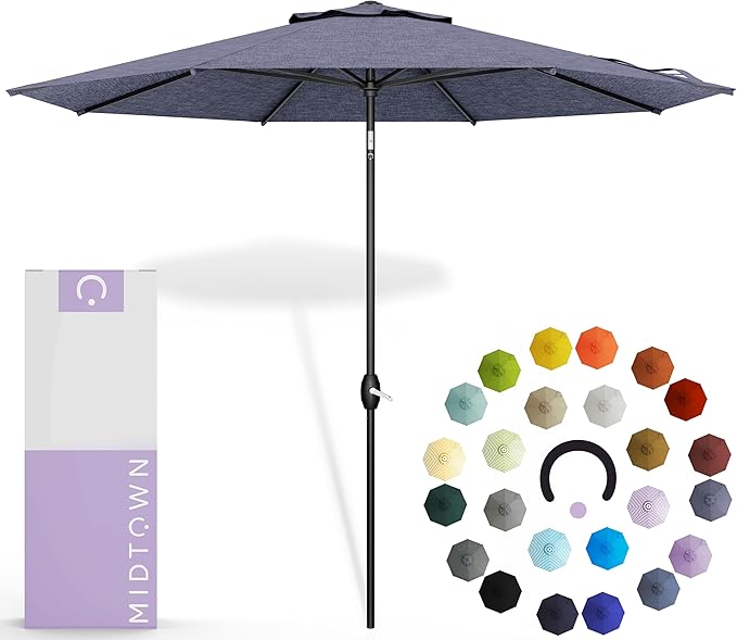 Midtown Umbrellas 10-Year-No-Fade - 8 Feet outdoor umbrella Terylast Purple Texture Polyester Fabric - Auto-Tilt Aluminum Frame Patio Umbrella For Deck, Garden, Pool - Black Pole
