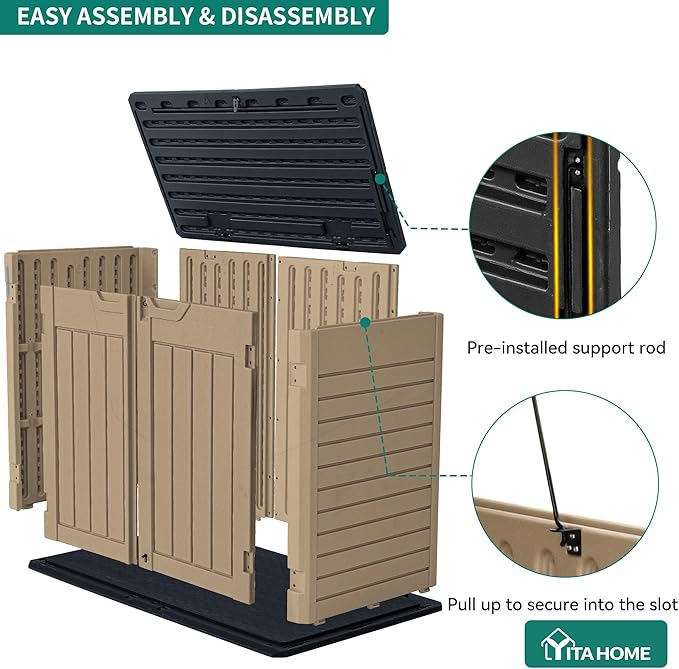 YITAHOME Outdoor Horizontal Storage Sheds w/o Shelf, 35 Cu Ft Lockable Resin Waterproof Shed, Ideal for Garden Tools, Easy to Assemble, Brown