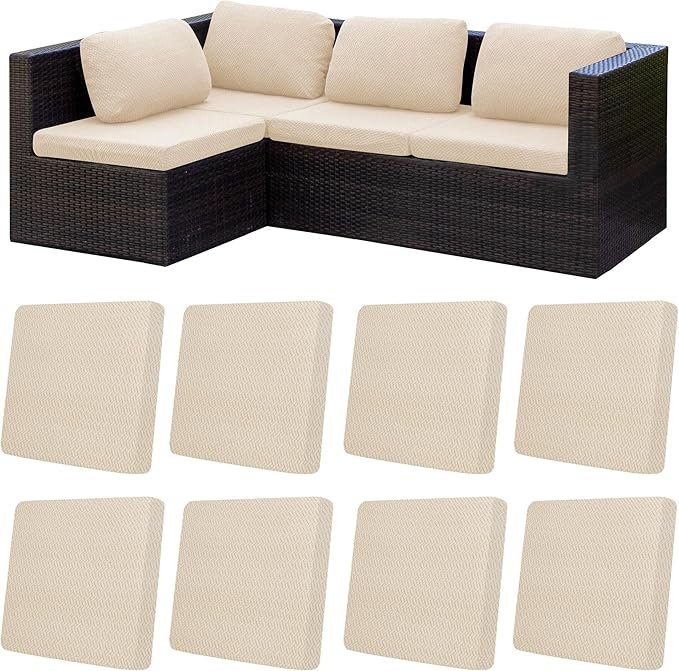 8Pcs Patio Cushion Covers,Outdoor Cushions Covers,Stretch Cushion Covers Replacement, Washable and Reusable Furniture Protectors(Mustard Yellow)