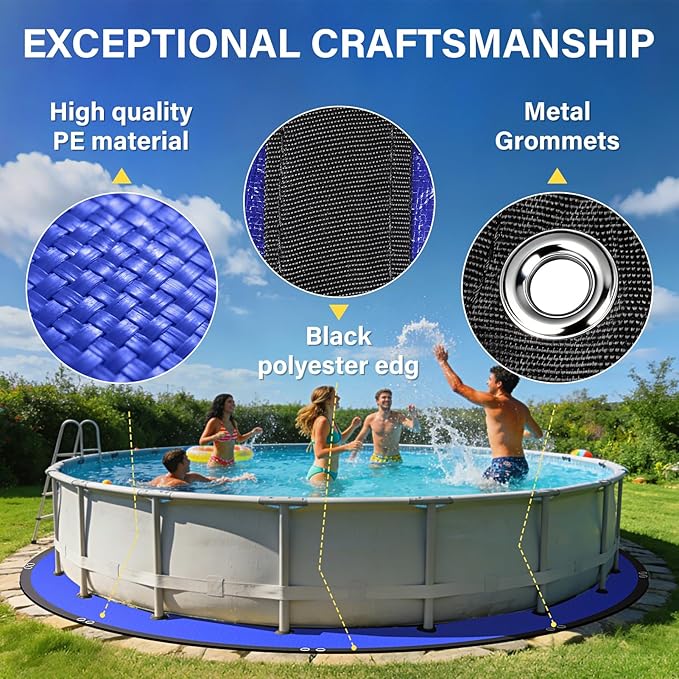 15FT Round Pool Liner Pad for Above Ground Pools, 165 GSM Thickened Puncture-Resistant Under Mat (16FT Actual), Heavy-Duty Underlayment with Metal Grommets