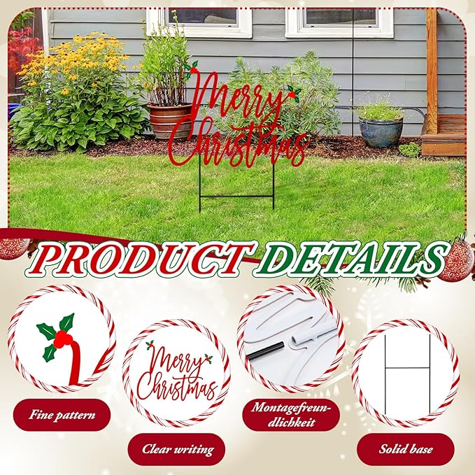 Weysat Merry Christmas Metal Yard Signs 15.75 Inch Xmas Metal Outdoor Decorations with Stakes Waterproof Christmas Decor for Home Garden Patio Lawn Party and Xmas Celebration Supplies