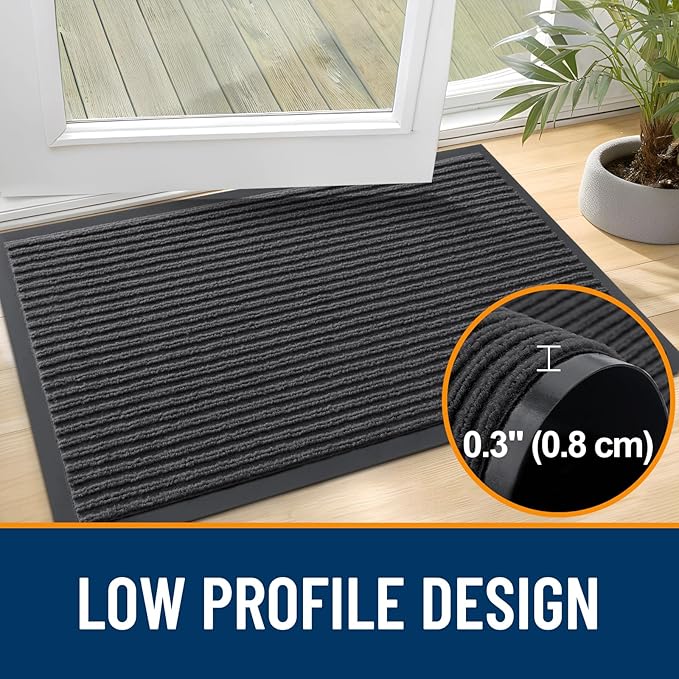 OLANLY Front Door Mat Indoor Outdoor Entrance, 2-Pack 33 x 21 Inch, Waterproof Heavy Duty Doormat, Fade Resistant, Low Profile, Easy Clean Patio Porch Welcome Floor Mats for Entry, Charcoal Grey