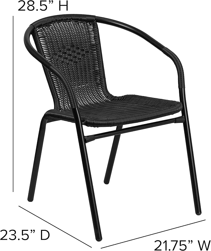 Flash Furniture Modern Rattan Indoor/Outdoor Restaurant Dining Chairs, Stackable Rattan Bistro Chairs for Patio or Restaurant, Set of 2, Black