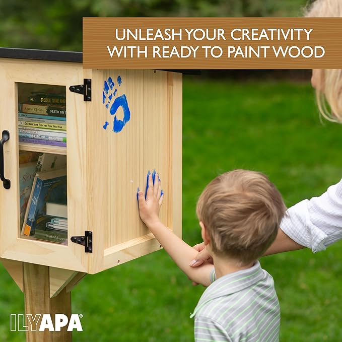 Ilyapa Outdoor Library Book Box - Free Literature Exchange Kit for Outside - Little Wood Cabinet for Sharing Books and Arts - 20x14x19 Inch
