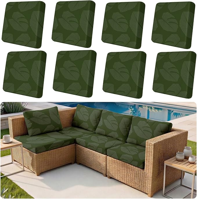 8-Piece High Elastic Outdoor Cushion Covers - Full Set Stretch Replacement Slipcovers for Seat & Back Cushions - Universal Fit for 4-Person Patio Sofa, Fits 20-27" Wide