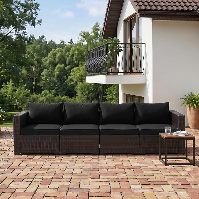 8 Pcs Outdoor Cushion Covers, Replaceable Waterproof Patio Furniture Covers, Outdoor Furniture Sofa Couch Covers with Zippers, Cover Only (8Pcs-Black, 24 * 24 * 3.15-inch)
