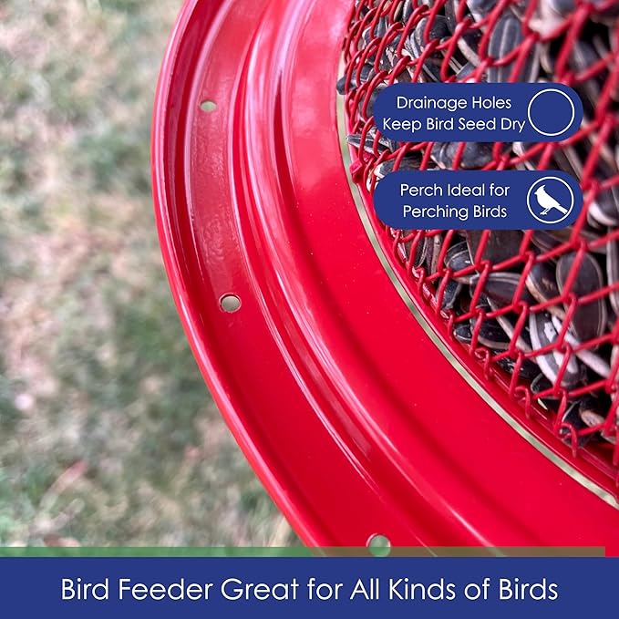 Collapsible Metal Mesh Bird Feeder with Tray - Red Cardinal Bird Feeder - Holds 12 Cups of Sunflower Seeds