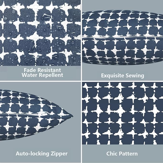 LVTXIII 2 Pack Outdoor Pillow Covers ONLY 18x18 Inch, Water-Repellent Square Decorative Cushion Covers for Patio Furniture, Garden, Sofa, Tie-dye Navy