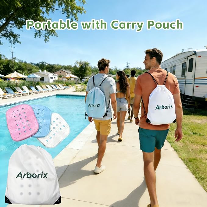 Poolside Seat Cushion, Pool Seat for Edge of Pool, Portable Outdoor Chair Mat with Carry Bag, Non-Slip & Quick-Drain for Swimming Pool, Patio, Deck, Hot Tub Bench (Pink, 2 PC)