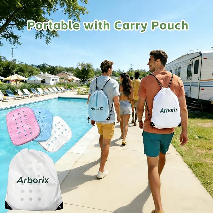 Poolside Seat Cushion, Pool Seat for Edge of Pool, Portable Outdoor Chair Mat with Carry Bag, Non-Slip & Quick-Drain for Swimming Pool, Patio, Deck, Hot Tub Bench (White, 2 PC)