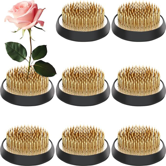 Sliner 8 Pcs 1.57 Inch Floral Frogs Round Brass Flower Holder Japanese Ikebana Vase Floral Frogs Arranger Fixed Tools Pin for Flower Arrangement Home DIY Craft(Gold)