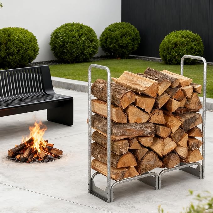 PeakPursuit 4FT Firewood Rack with 600d Oxford Waterproof Cover, Heavy Duty Indoor/Outdoor Steel Log Storage Rack - Wood Pile Holder Stacker Organizer for Fireplace, Patio, Fire Pit, Backyard