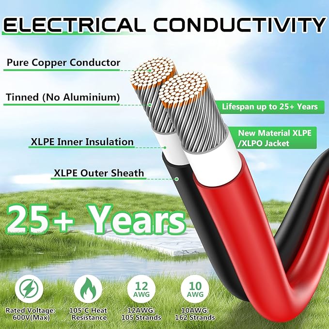 Vansdon 12AWG XT60 Solar Cable, Solar to XT60 Cable 50FT XT60 Charging Adapter for RV Power Station Solar Generator