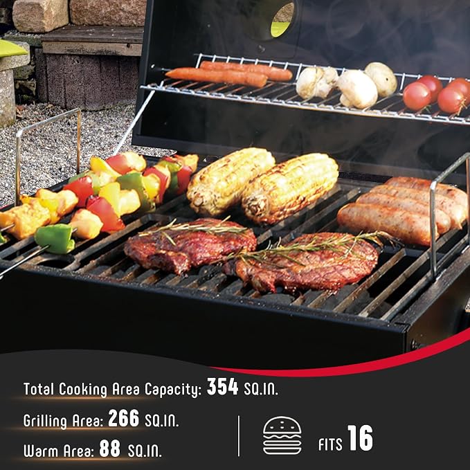 Feasto Portable Tabletop Charcoal Grill, 354 sq.in Cooking Area | with Cast Iron Grates & Temp Gauge, Small BBQ Grill for Camping, Picnic, RV, Outdoor Patio, Grey