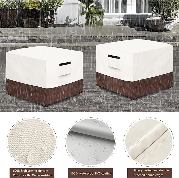 Patio Ottoman Cover,32W x 32D x 18H inch,Waterproof Square Patio Small Side Table Cover,Suitable for 3-Piece Outdoor Wicker Patio Bistro Set Side Table(Beige)