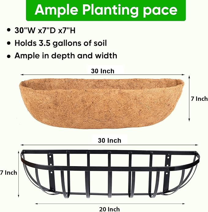 HKZ Deck Balcony Railing Planter Window Boxes - 2 Pack 30 Inch Planter Box, Balcony Planters Railing Hanging, Window Boxes Outdoor Fence Planters