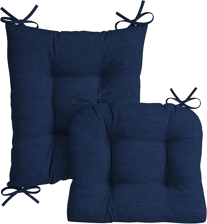 Arden Plush Indoor/Outdoor Rocking Chair Cushion Set, 18 x 20, Water Repellent, Fade Resistant, Tufted Cushion for Rocking Chairs Sapphire Blue Leala