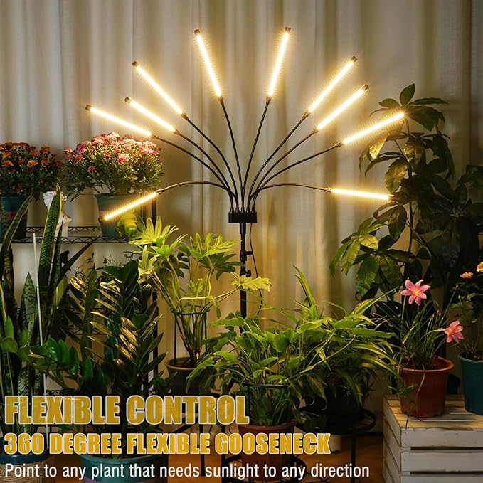 Grow Lights for Indoor Plants [ 10 in1 ] 500 LEDs, Full Spectrum Grow Light for Indoor Growing with Tripod Stand, Auto On/Off Timing 4/8/12H, Plant Grow Lights Indoor.