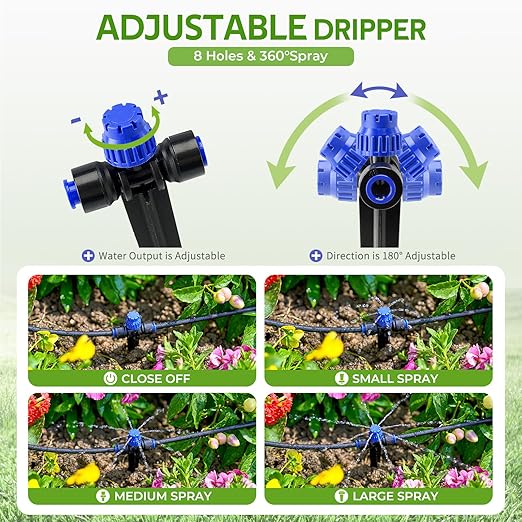 HIRALIY 50FT Drip Irrigation Kit with Garden Water Timer-2 Zone, Automatic Garden Watering System for Raised Bed, Quick Connect Design, Irrigation System for Plant Patio