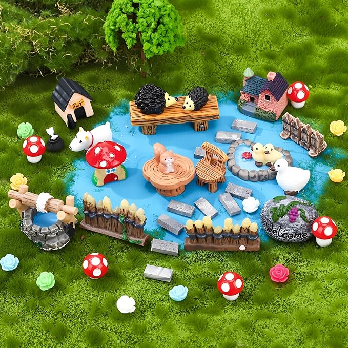 45 Pcs Fairy Garden Accessories Miniatures Garden Kit with Animals, Mushroom House & Trees Miniature Accessories for Terrarium, Dollhouse & Outdoor Decor