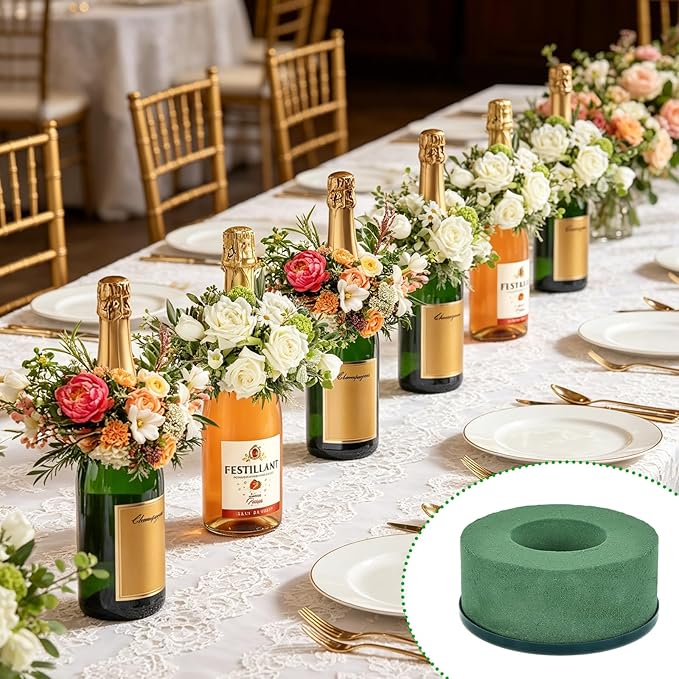 12 Pcs Mini Floral Foam Holder for Wine Bottle Topper, 3.9 Inch Flower Foam Round with Plastic Base for Wine Bottle Decor, Wedding Party Centerpiece
