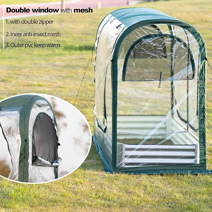 PORAYHUT All-in-One Raised Garden Bed and Greenhouse Kit,Metal Outdoor Planter Box with Pop up Tunnel Greenhouse Cover ,Vegetables, Flowers for Cold Frost Protector (72.4X 36.6 inch)
