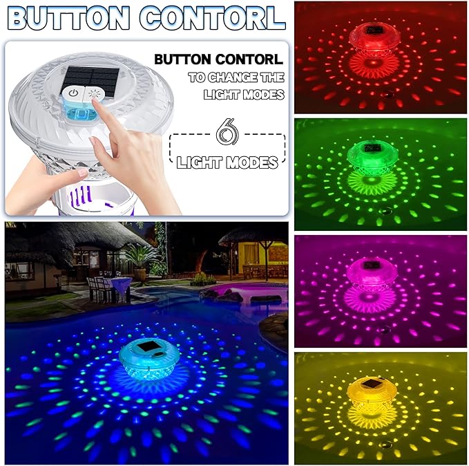 FineBud2025 Upgrade Solar Chlorine Floater, Pool Chlorine Floater with Colorful Light, Button Control Floating Chlorines Dispenser for Pool, Adjustable Flow chlorines floaters (Purple)
