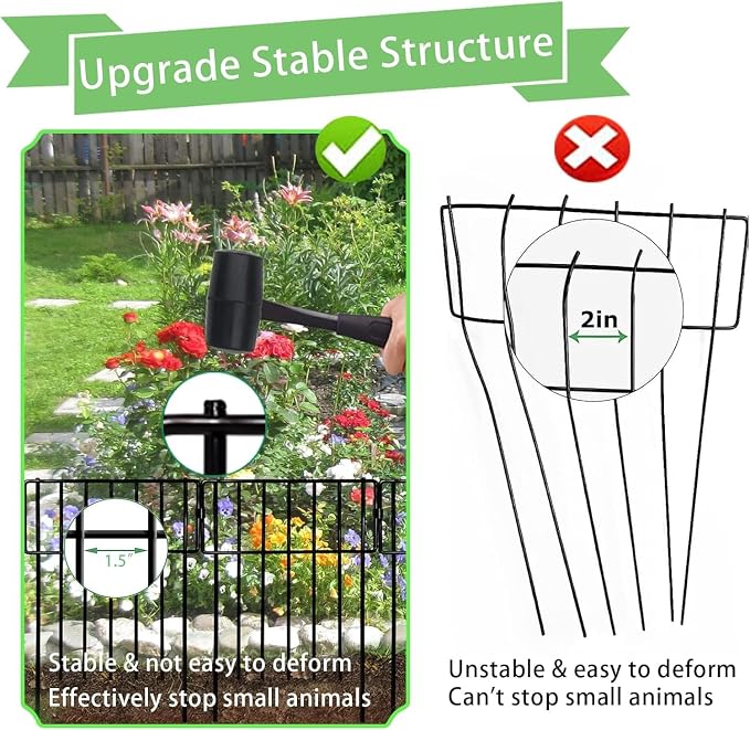 Thrivinest 30 Pack Animal Barrier Fence, No Dig Fence Decorative Fences, Rustproof Metal Small Garden Fence Border for Dogs Rabbits (Black, 30 Pack,30Ft)
