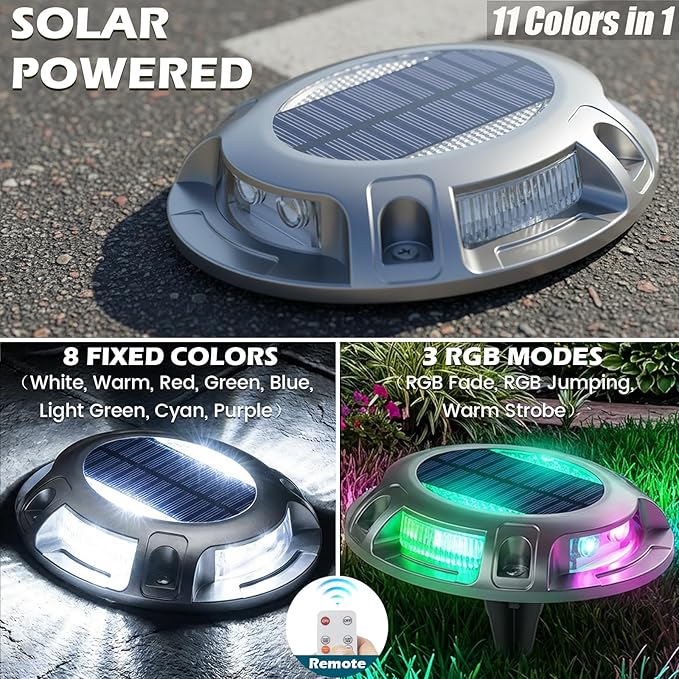 SIEDiNLAR Solar Driveway Light with Remote, 11 RGB Modes, Waterproof Outdoor Safety Light for Driveway Marker Deck Dock Walkway Pathway Step Yard Garden (16 Pack)