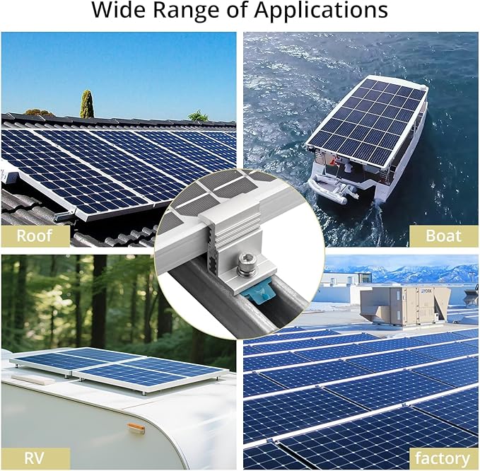 Anbte 10pcs Adjustable Solar Panel End Clamp for Unistrut, 30-50mm Aluminum Solar Panel Mounting Brackets with Nuts Bolts and Wrench, for Metal Roof, Tin Roof, Flat Roof, Sheet Roof, RV, Silver