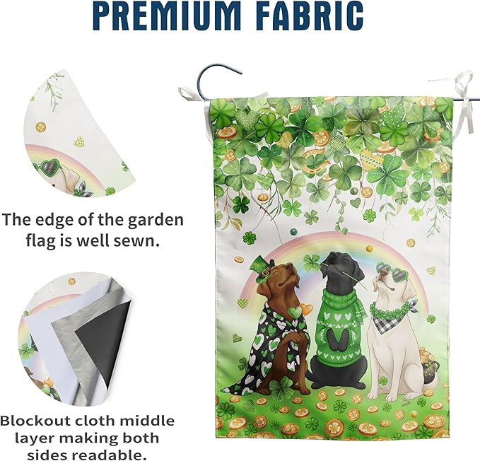 St Patricks Day Dog House Flag 28 x 40 Double Sided Outside White Chocolate Black Lab Garden Banner Labrador Yard Signs for Saint Patrick Spring Outdoor Decorative