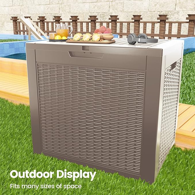 Zapdos Outdoor Storage Box, 31 Gallon Deck Box Indoor and Outdoor Use, Waterproof Resin Rattan Storage Bin for Package Storage Patio Cushions Gardening Tools, Lockable, Fade Resistant, Brown
