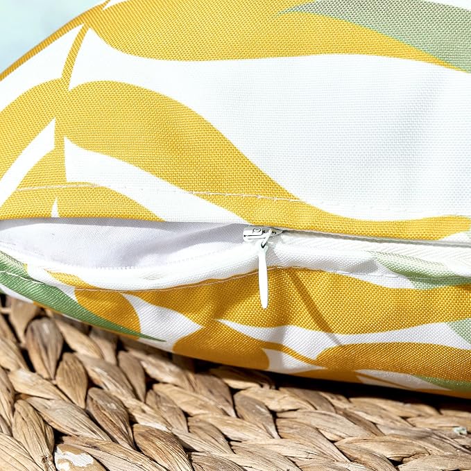 MIULEE Pack of 2 Decorative Outdoor Waterproof Throw Pillow Covers Patio Pillow Cases Natural Leaves Pattern Spring Square Cushion Shams Shell for Garden Balcony Couch 12x20 Inch, Green&Yellow
