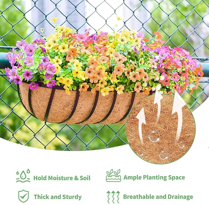 30 Inch Window Baskets with Coconut Liner Outdoor Wall Planter for Plants Long Window Flower Box for Porch Fence Patio Outdoor（4 Pack）