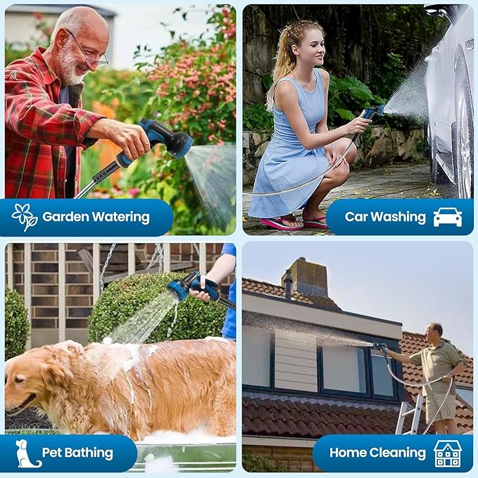 Metal Garden Hose 100FT, Stainless Steel Water Hose with 10 Function Nozzle, Solid Brass Fittings, Lightweight, Kink-Free & Dog Chew Proof for Lawn, Yard, RV, Car Wash, 550PSI